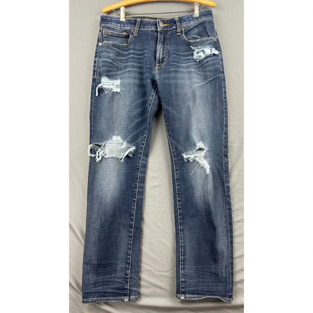 American Eagle Jeans Mens 31x30 Extreme Flex Dark Wash Distressed Ripped Blue